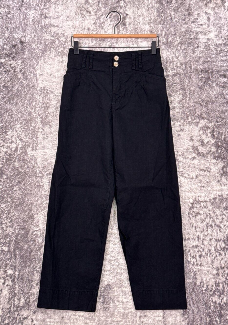 Anthropologie Pants 26 Womens Black Linen High Rise Ankle Straight